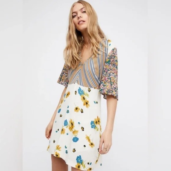 Free People Boho Short Sleeve Mini Dress Size 4 - Picture 1 of 9